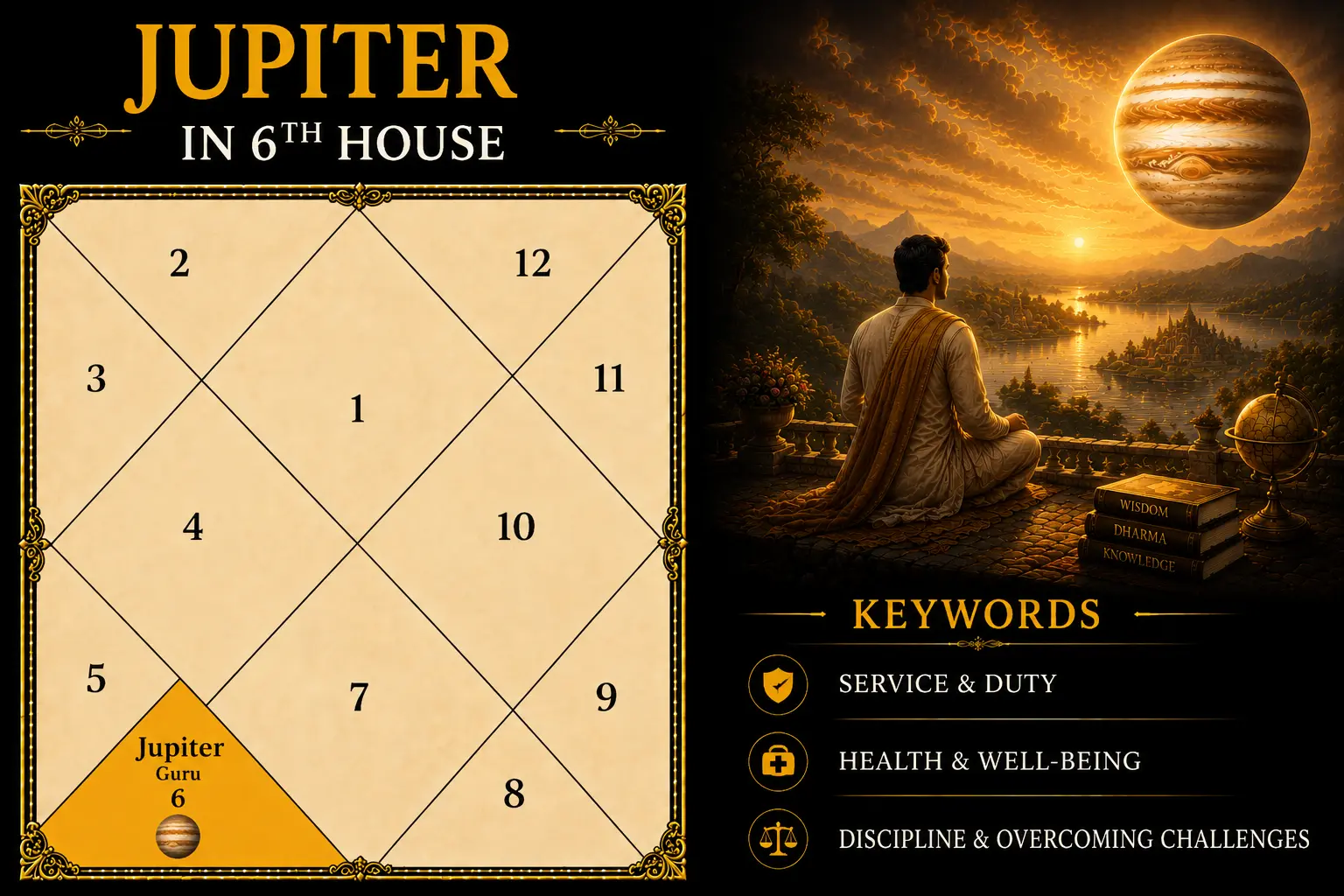 Illustration of Jupiter in the 6th House