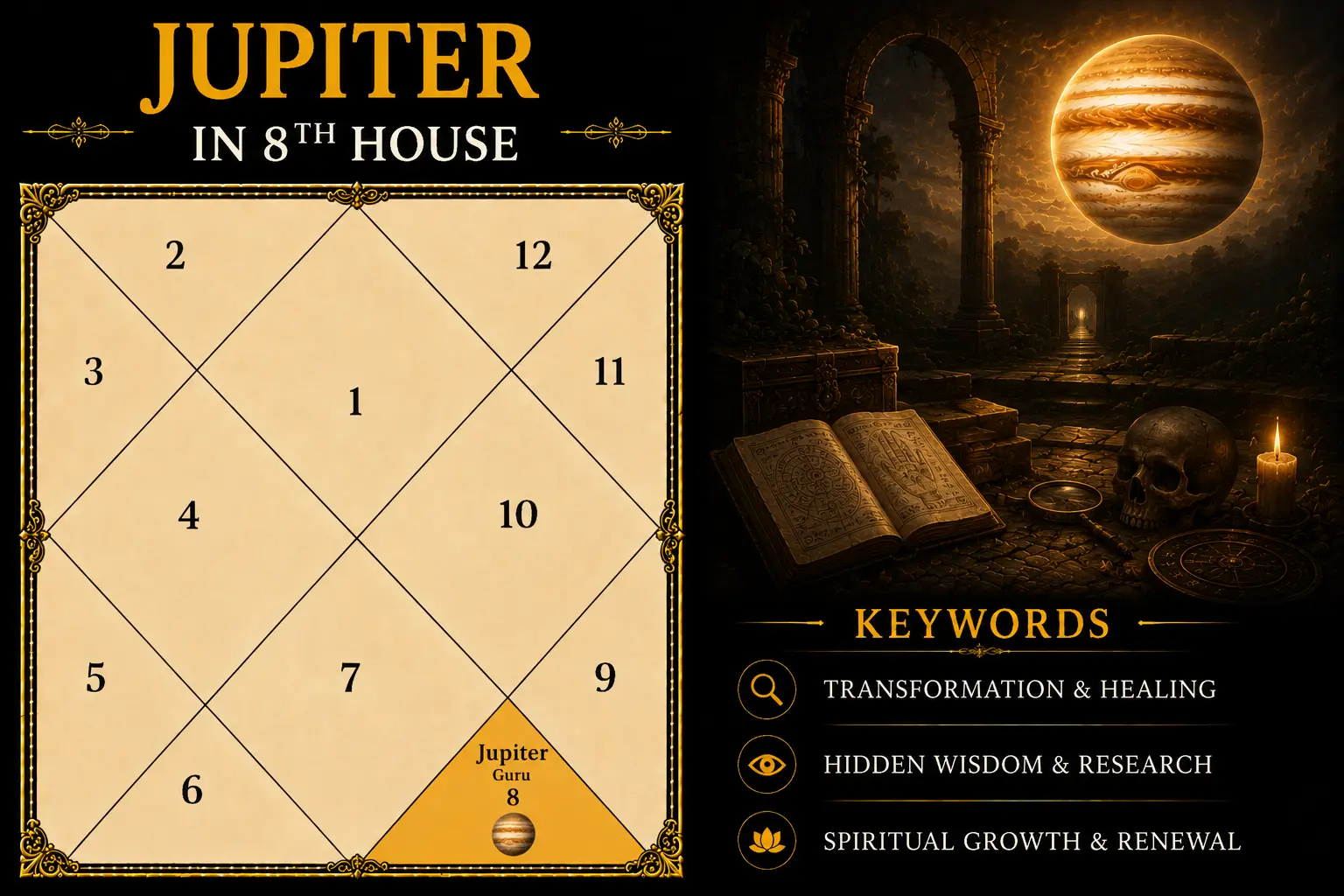Illustration of Jupiter in the 8th House