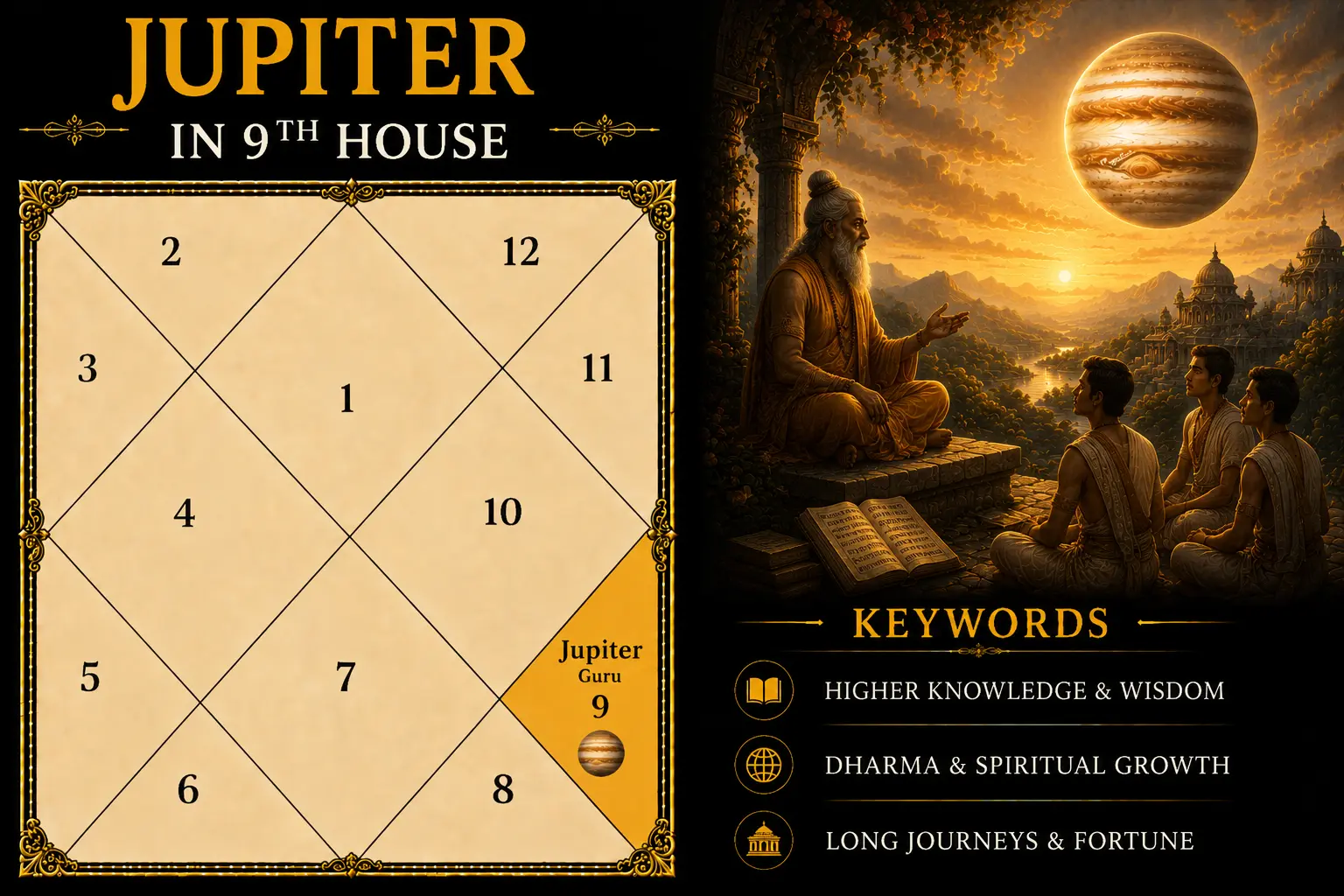 Illustration of Jupiter in the 9th House