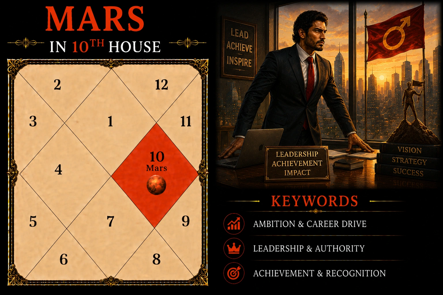 Illustration of Mars in the 10th House