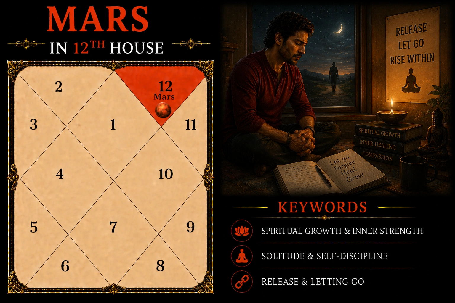 Illustration of Mars in the 12th House