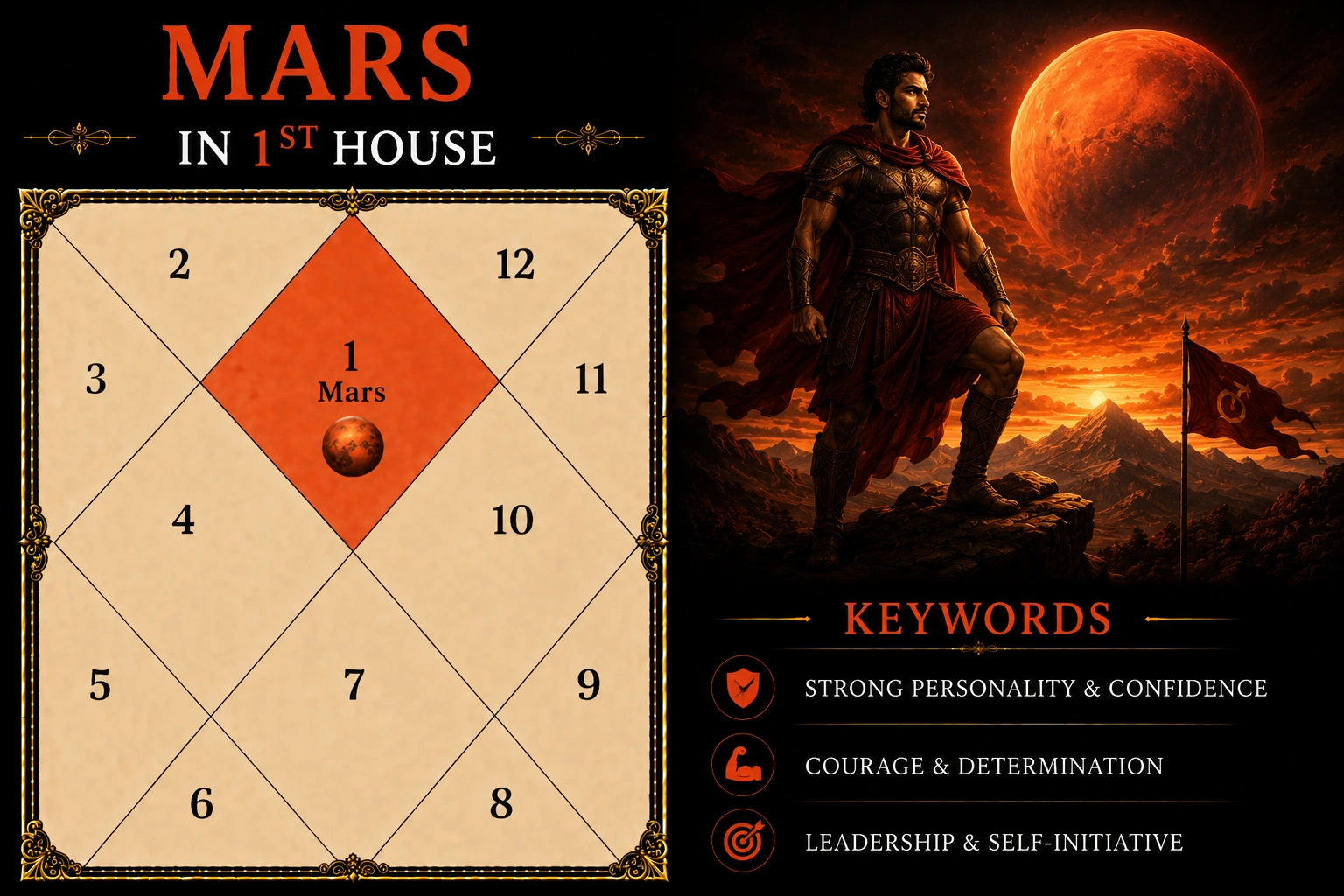 Illustration of Mars in the 1st House