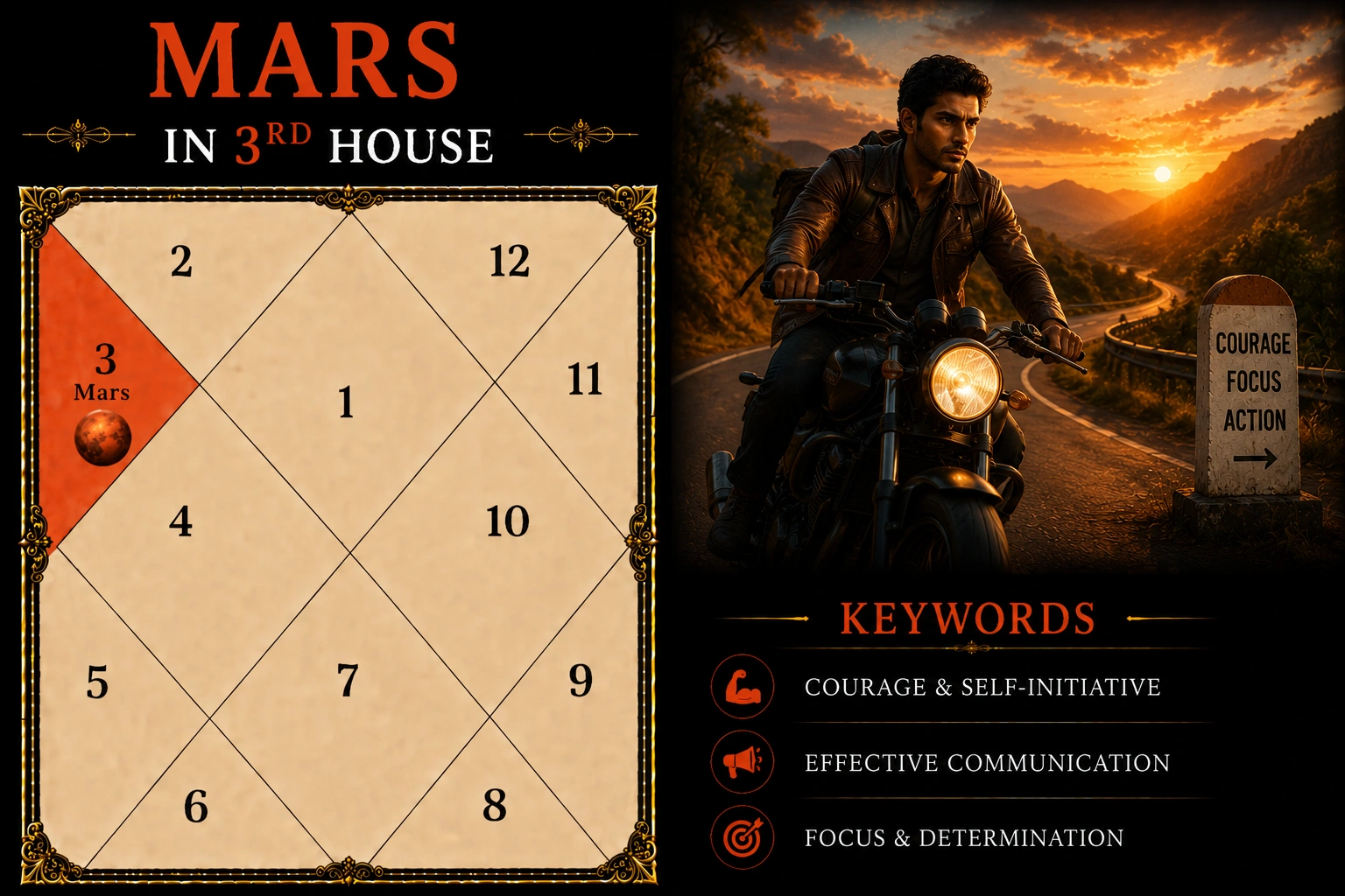 Illustration of Mars in the 3rd House