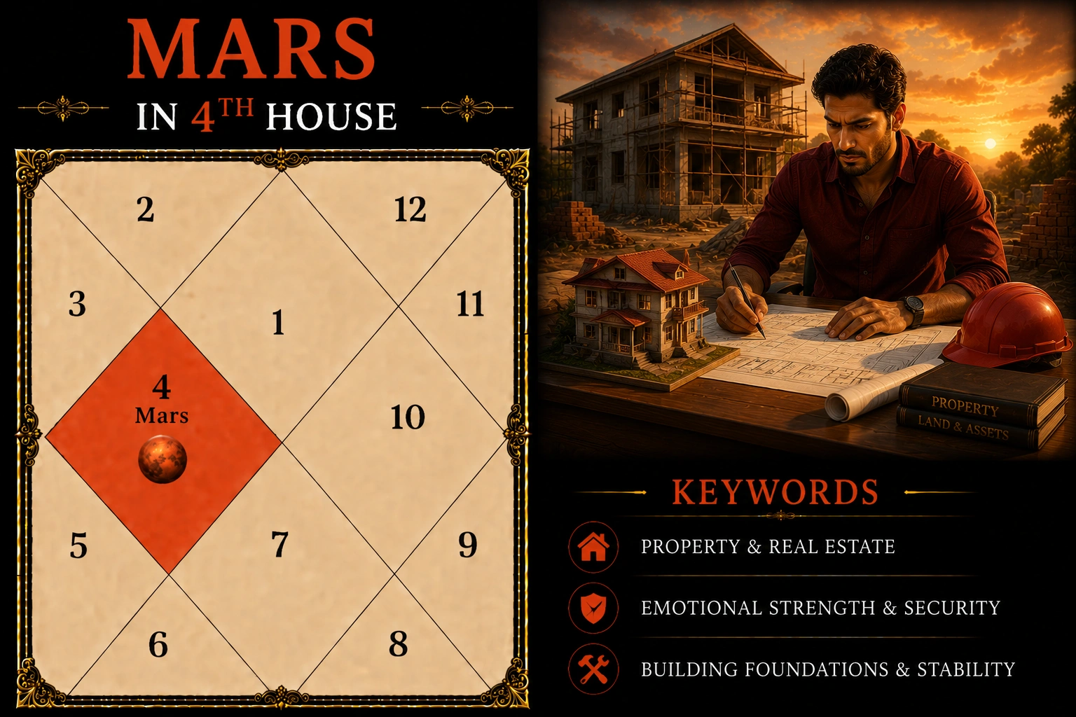 Illustration of Mars in the 4th House