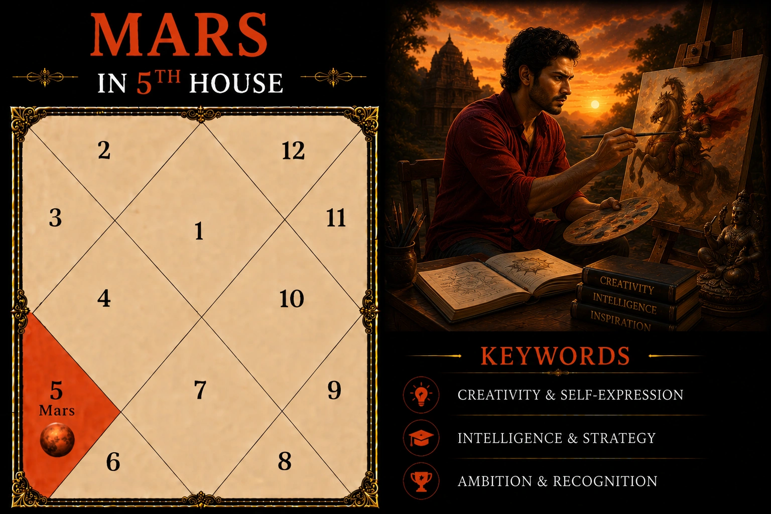 Illustration of Mars in the 5th House
