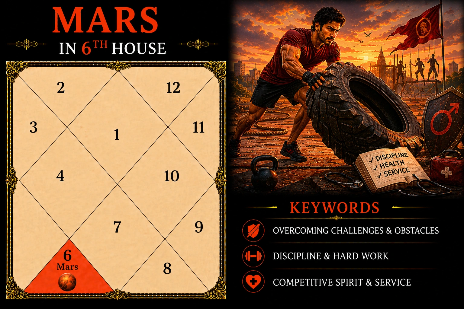 Illustration of Mars in the 6th House