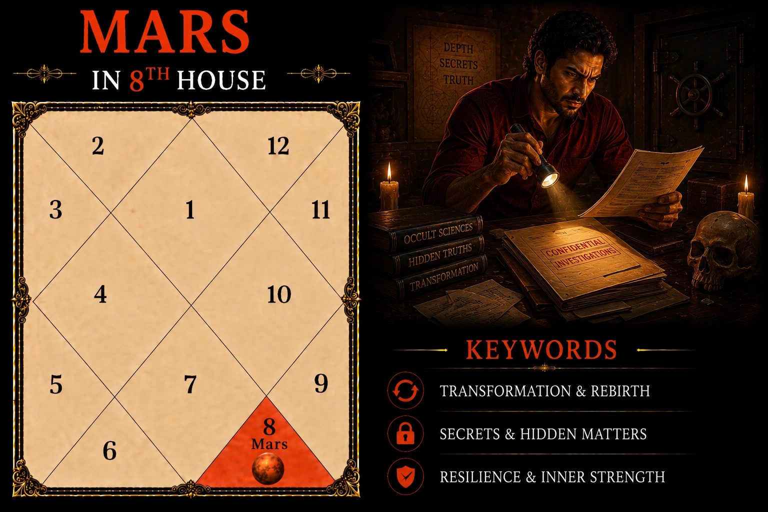 Illustration of Mars in the 8th House