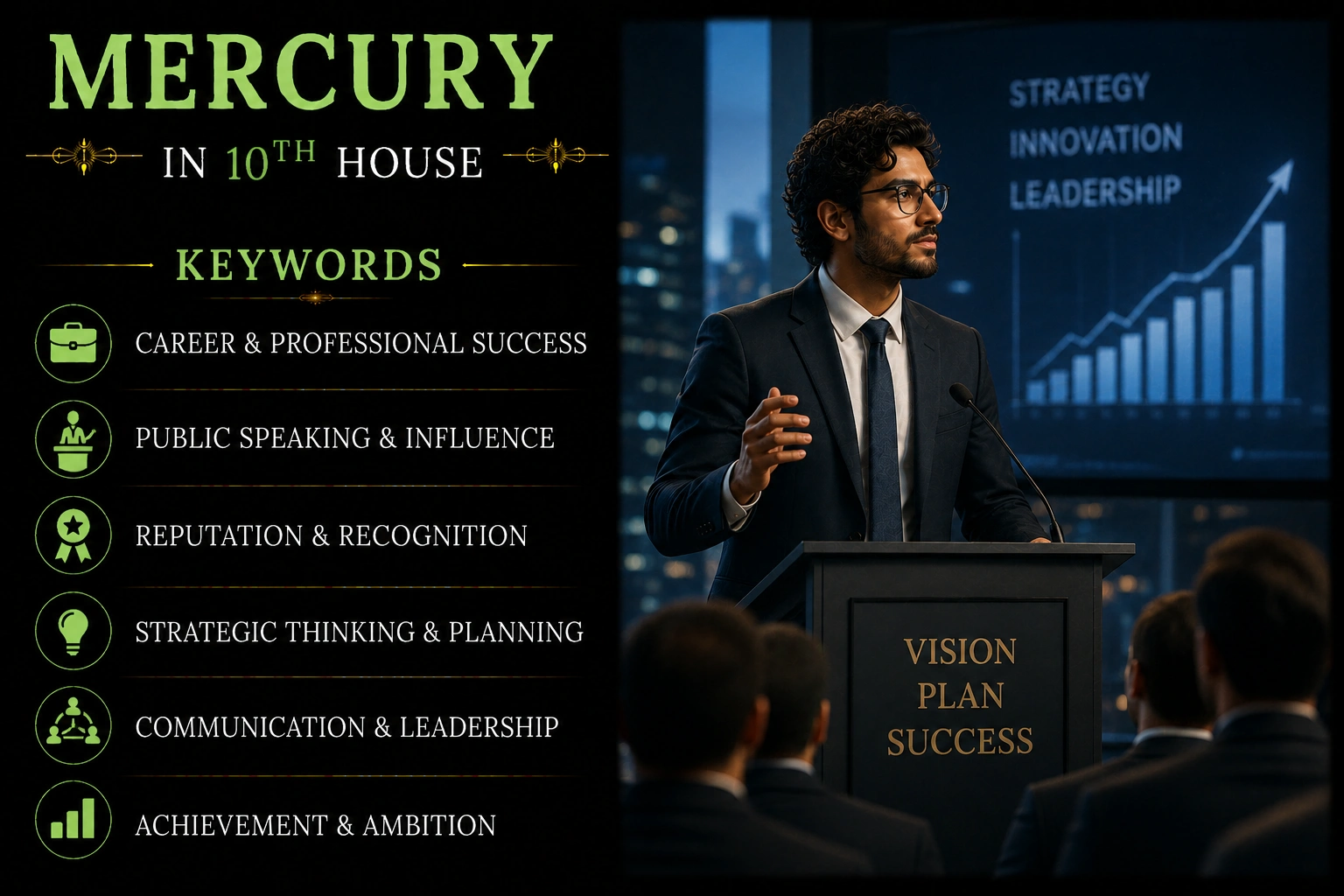 Illustration of Mercury in the 10th House