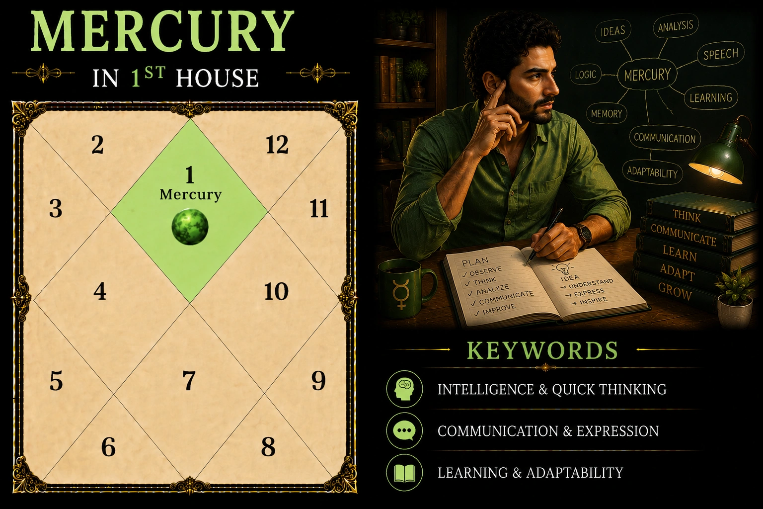 Illustration of Mercury in the 1st House