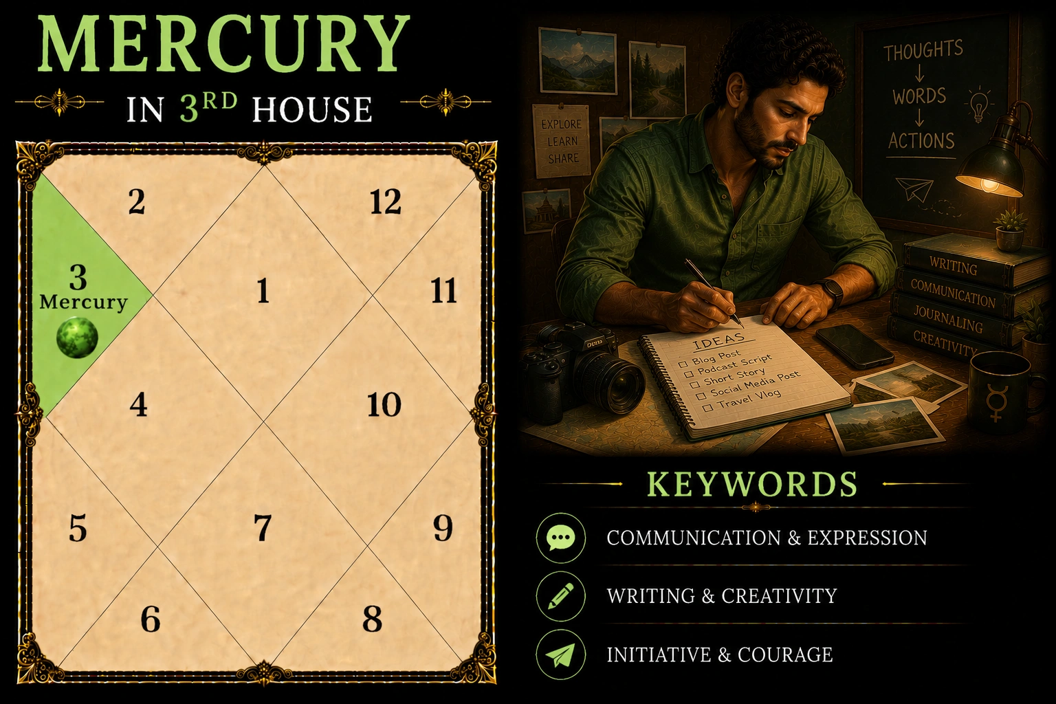 Illustration of Mercury in the 3rd House