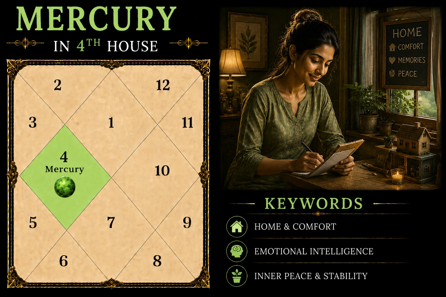 Illustration of Mercury in the 4th House