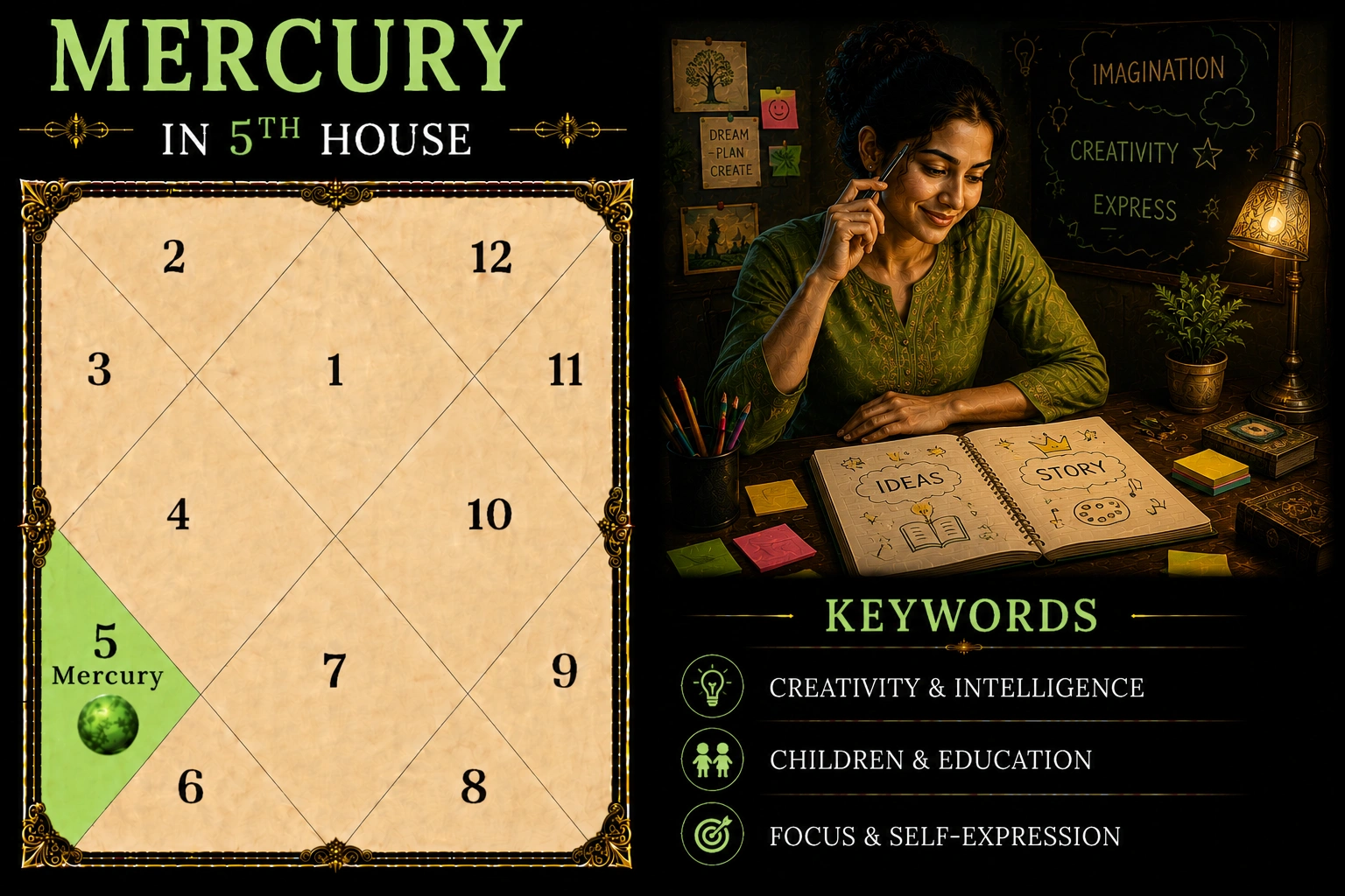 Illustration of Mercury in the 5th House