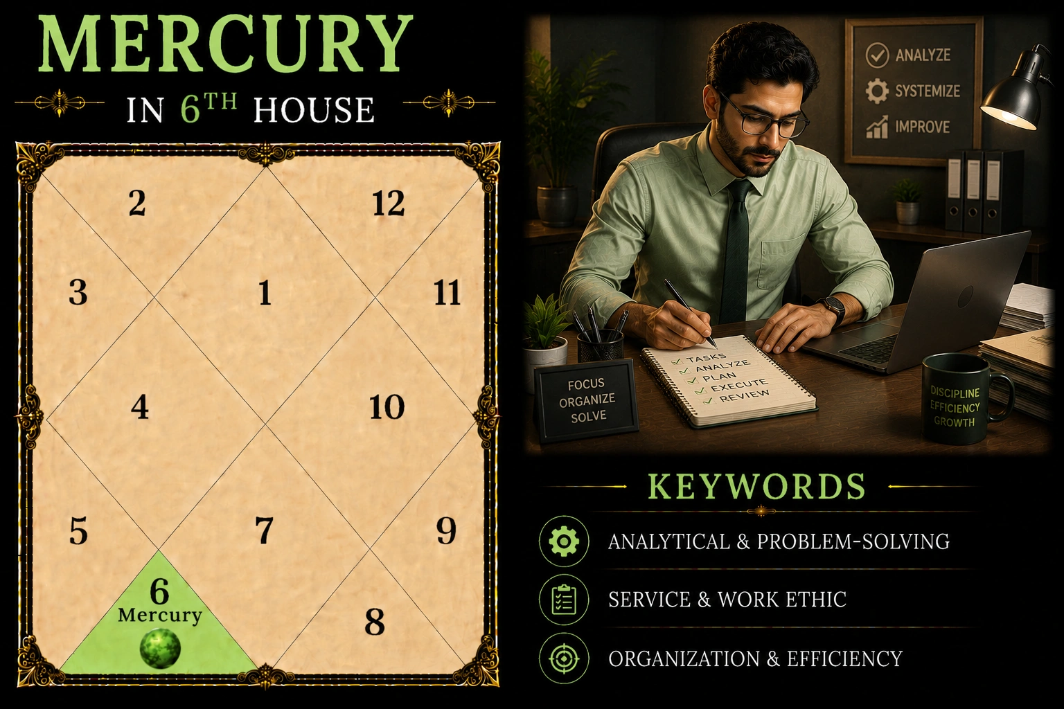 Illustration of Mercury in the 6th House