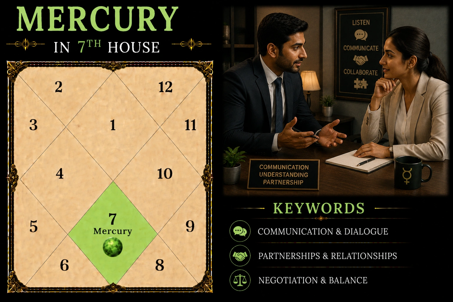 Illustration of Mercury in the 7th House