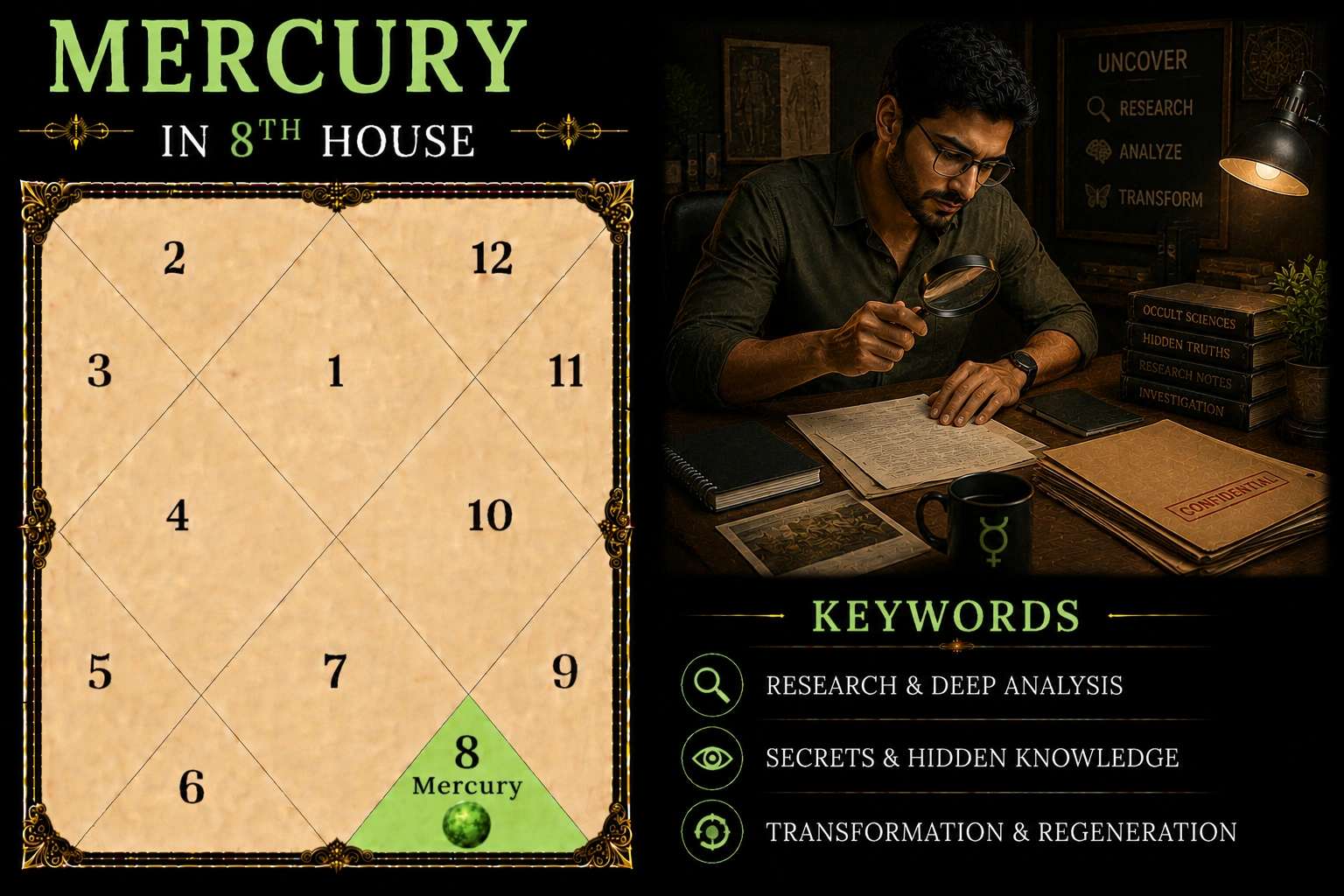 Illustration of Mercury in the 8th House