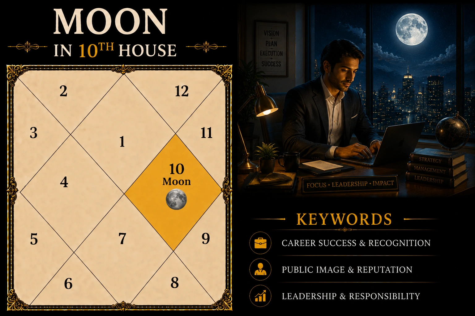 Illustration of Moon in the 10th House