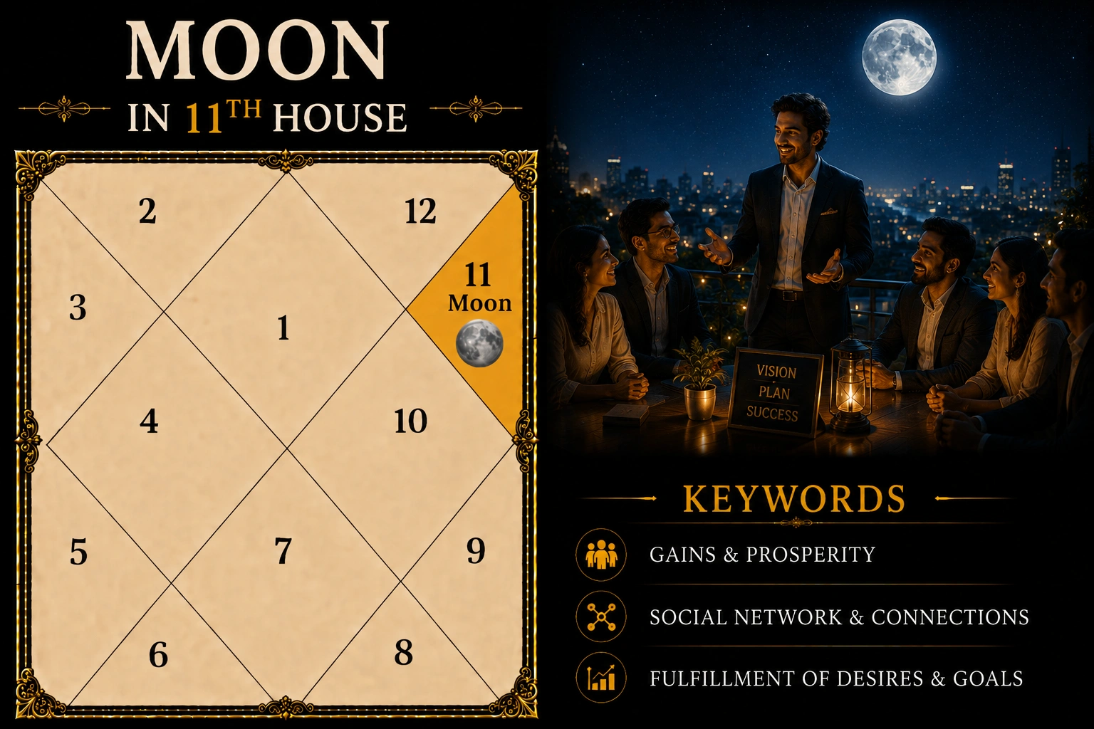Illustration of Moon in the 11th House