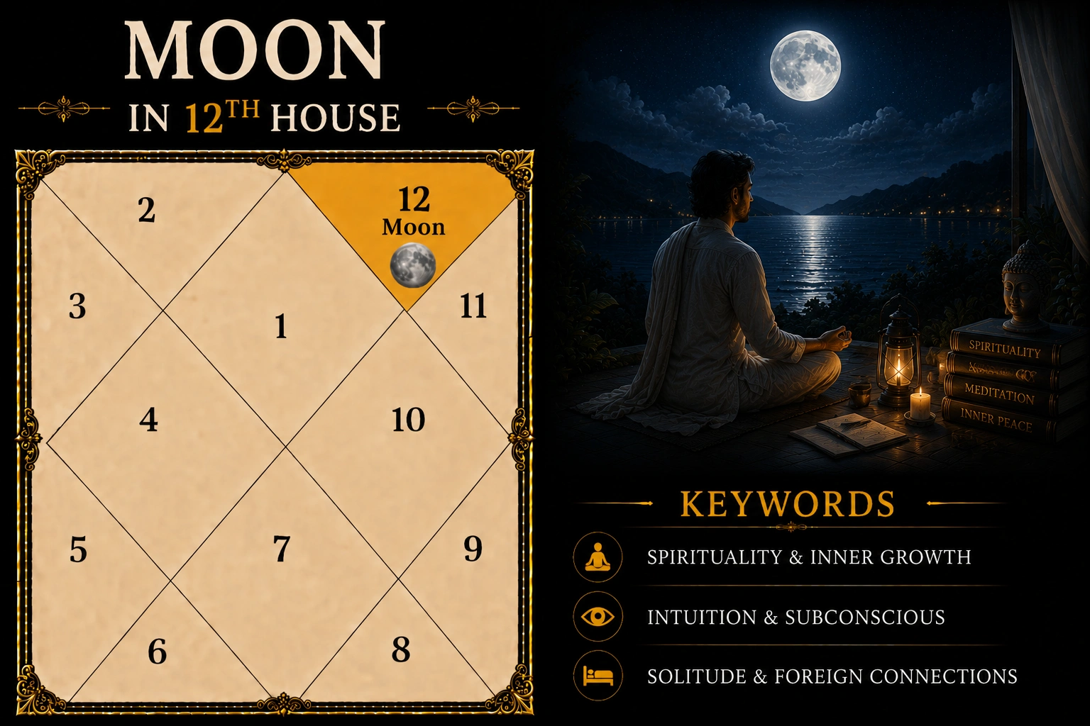 Illustration of Moon in the 12th House