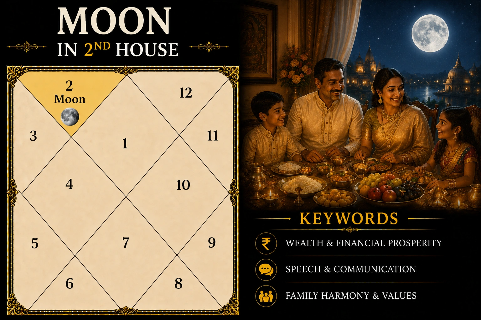 Illustration of Moon in the 2nd House