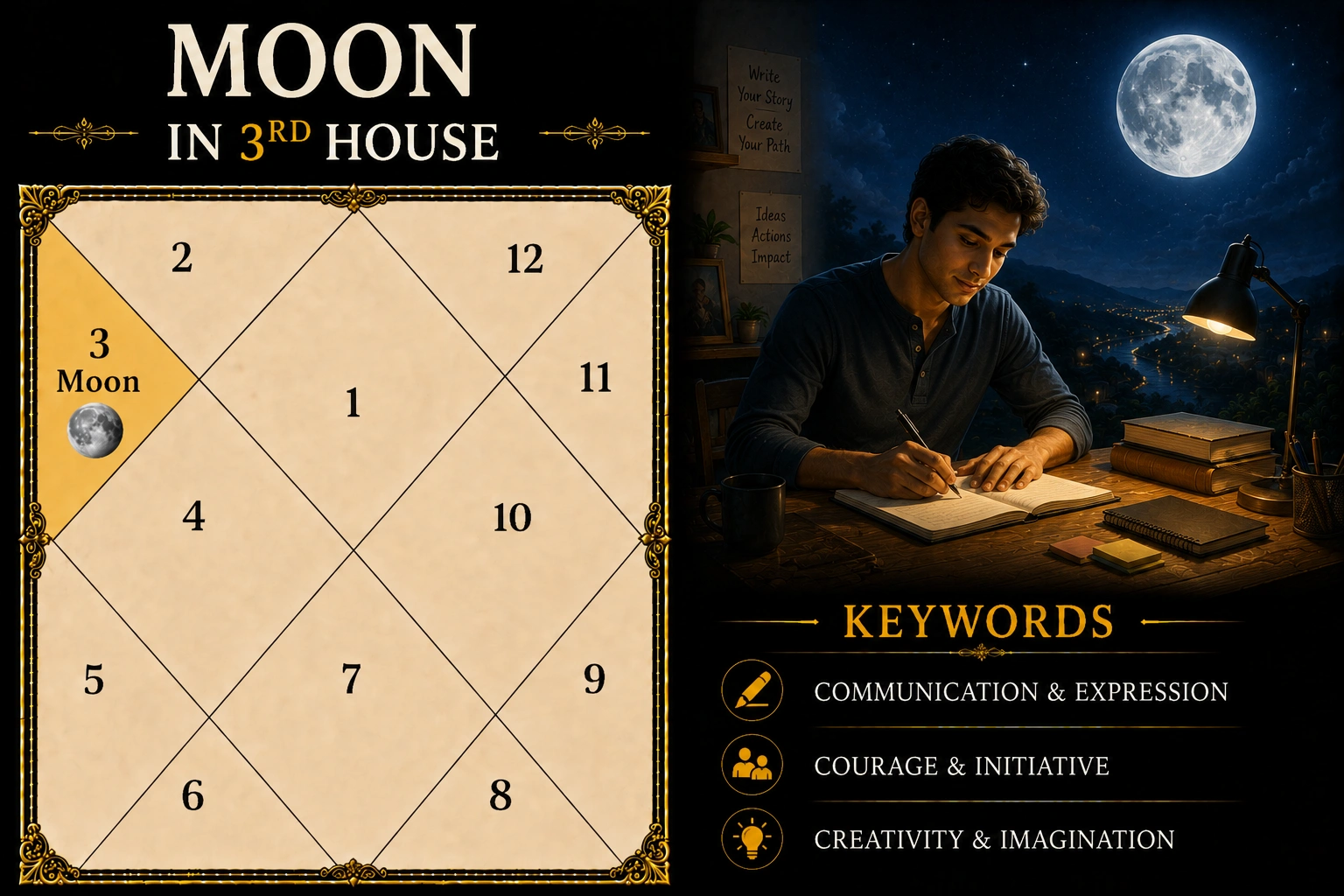 Illustration of Moon in the 3rd House