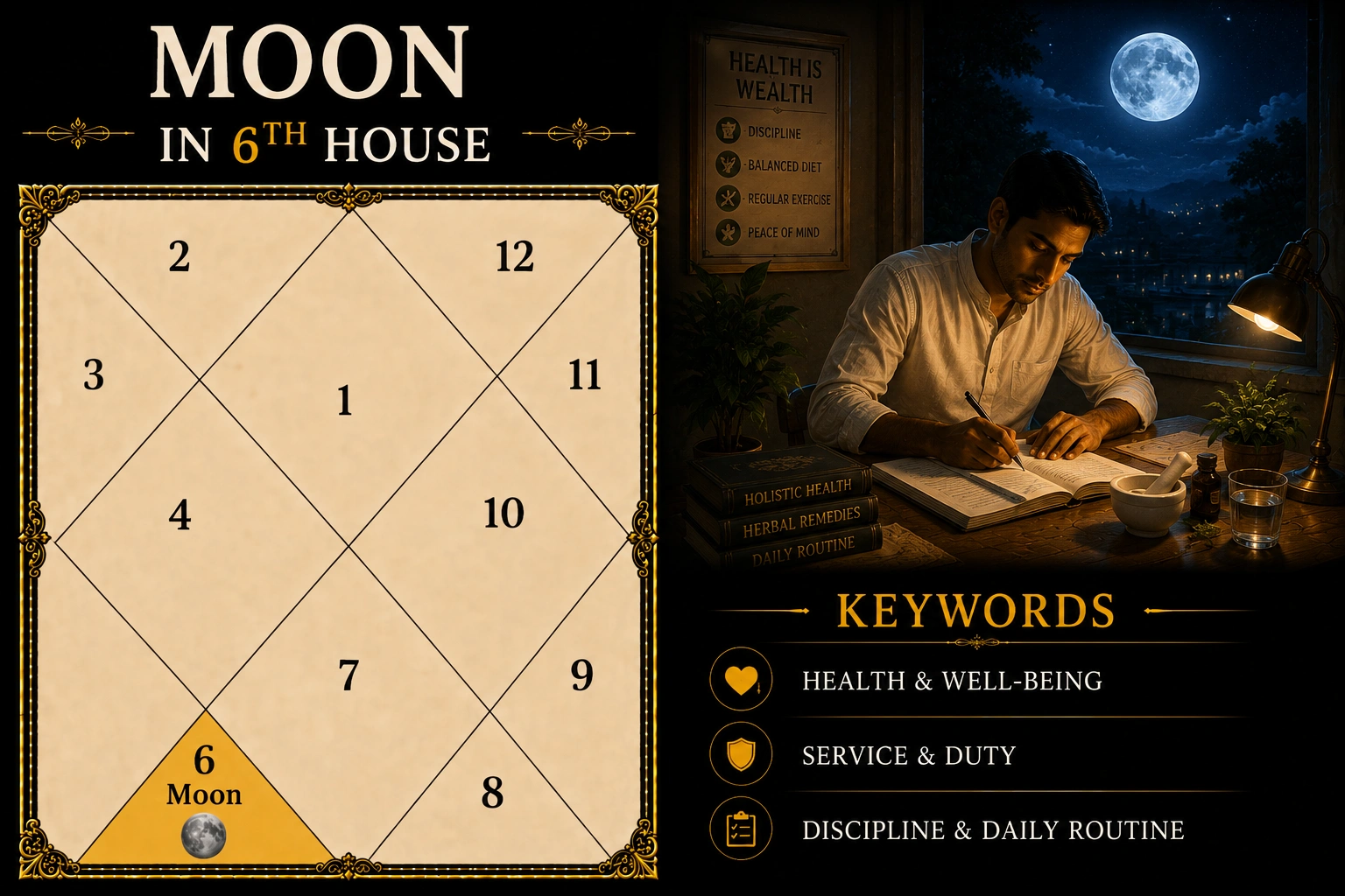 Illustration of Moon in the 6th House