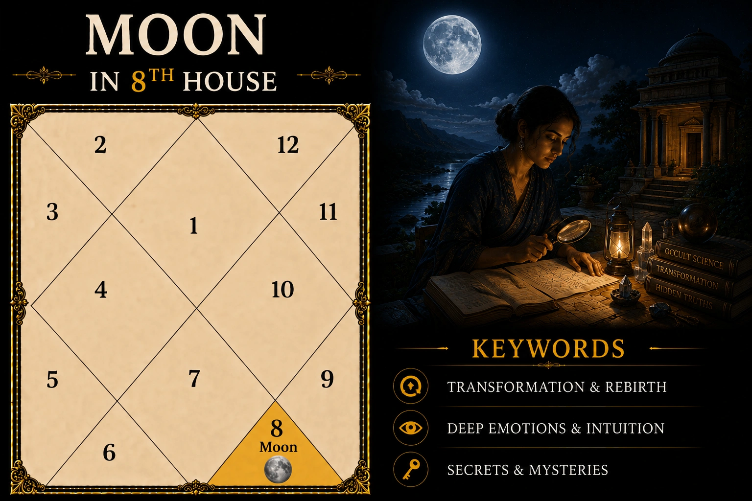 Illustration of Moon in the 8th House