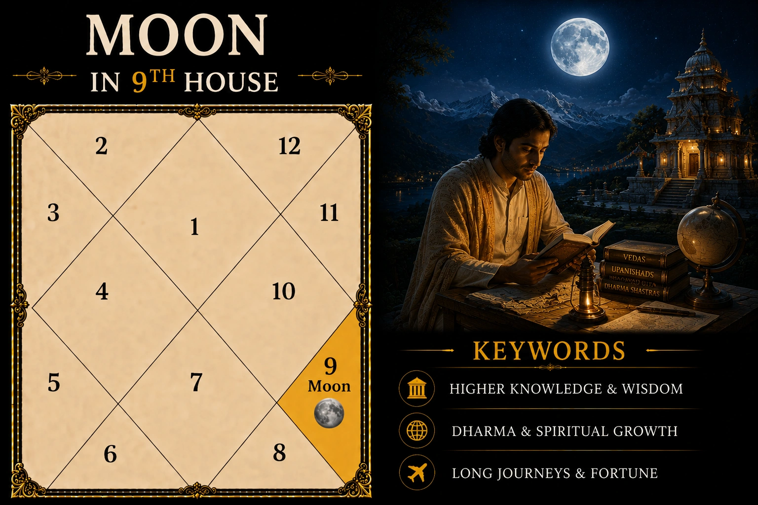 Illustration of Moon in the 9th House
