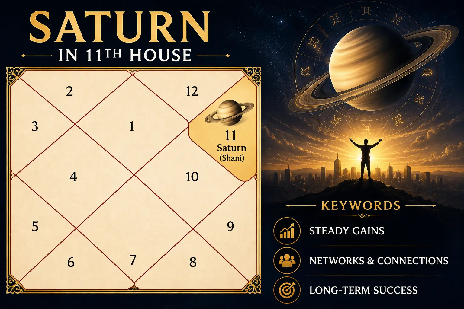Illustration of Saturn in the 11th House