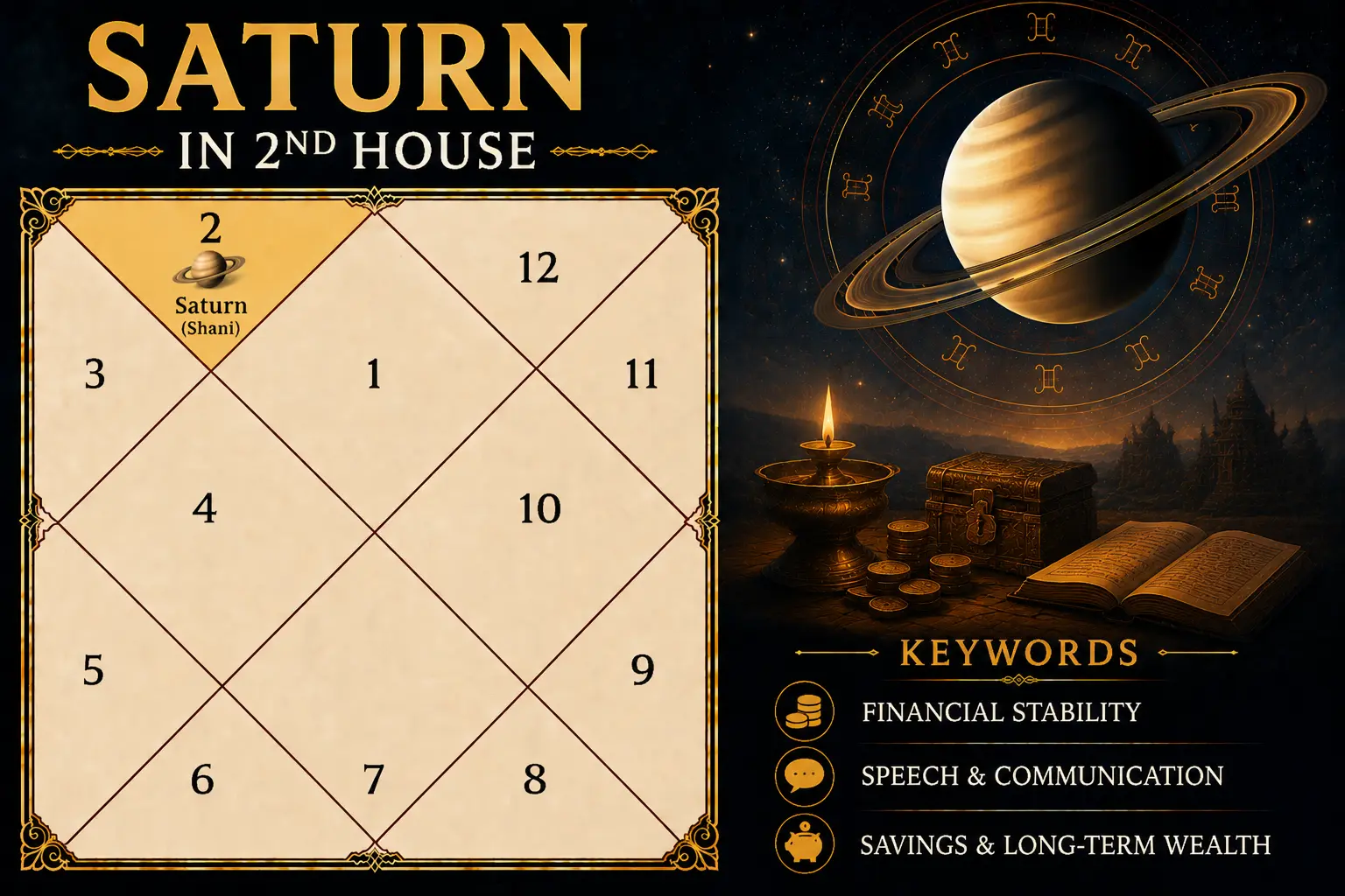 Illustration of Saturn in the 2nd House