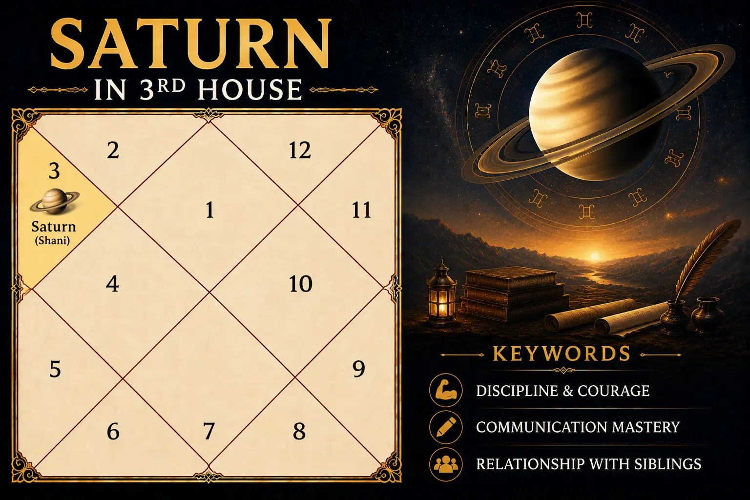 Illustration of Saturn in the 3rd House