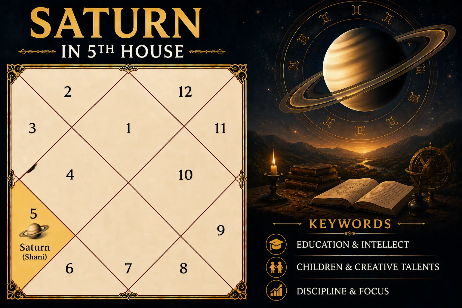 Illustration of Saturn in the 5th House