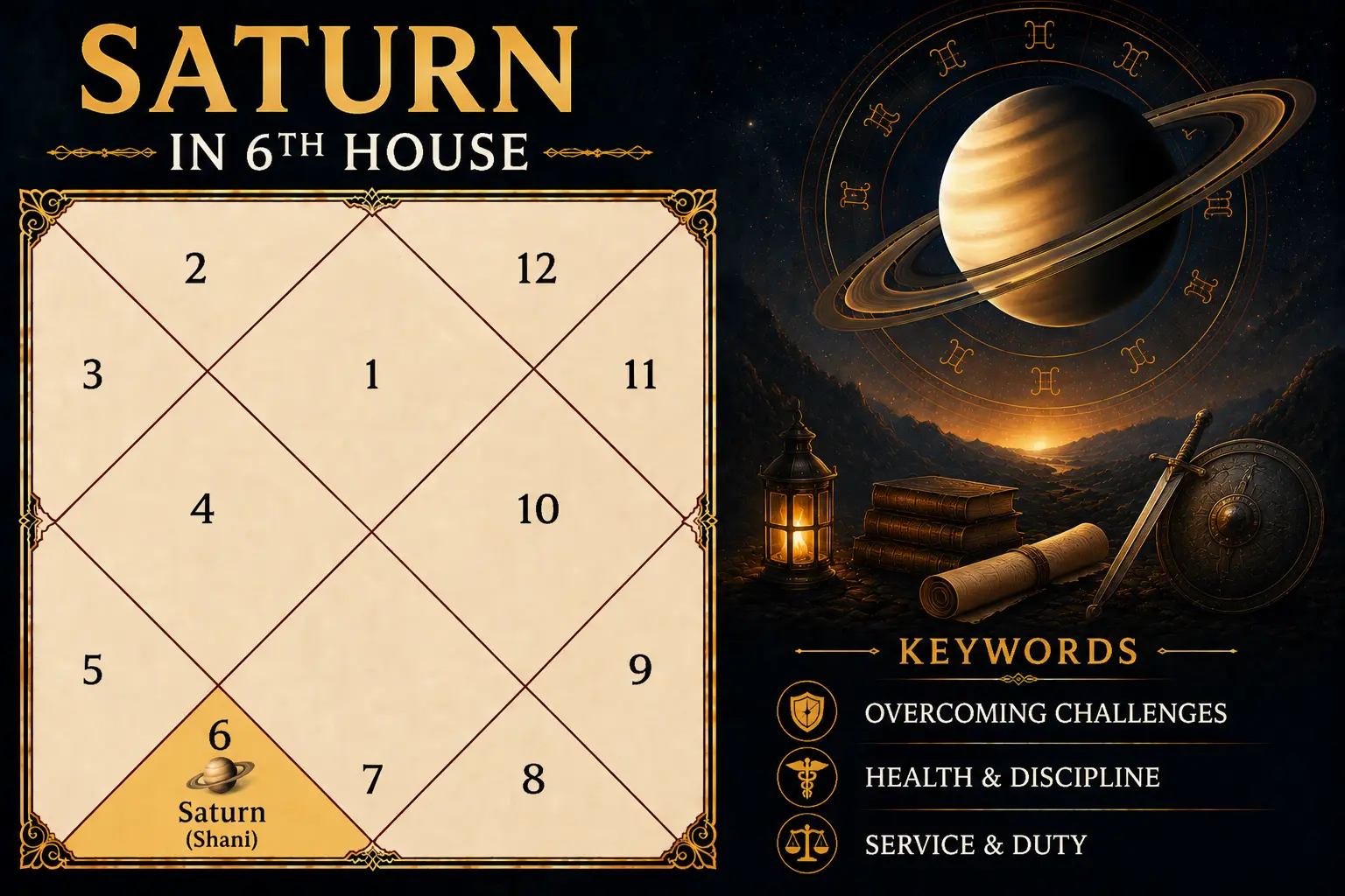Illustration of Saturn in the 6th House