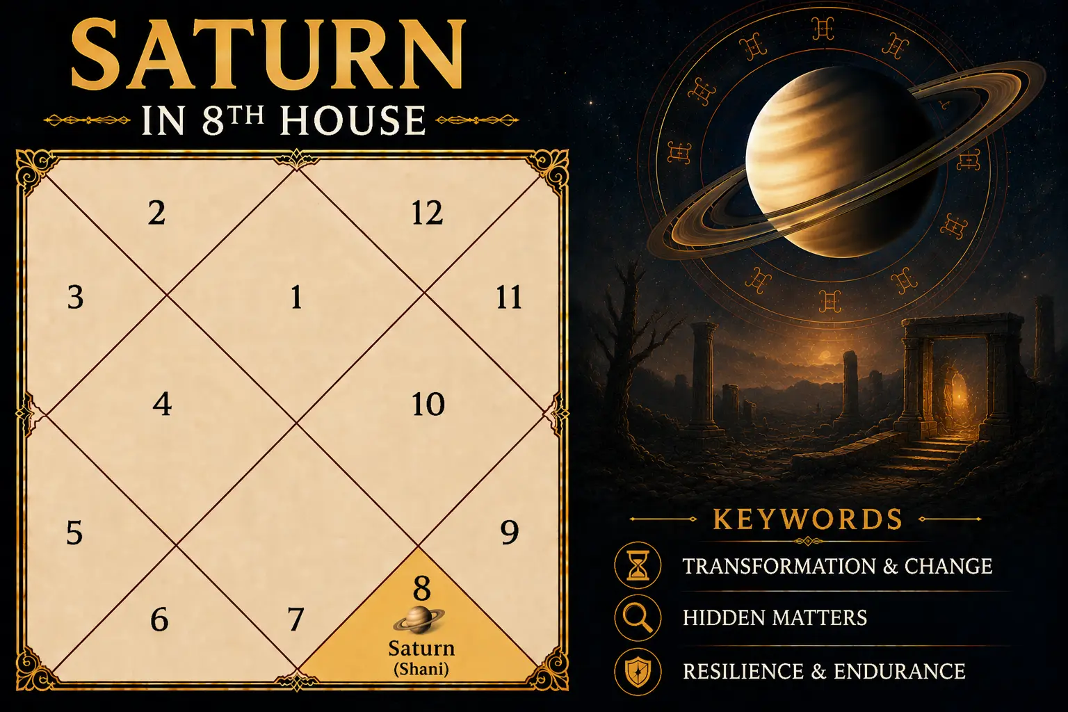 Illustration of Saturn in the 8th House
