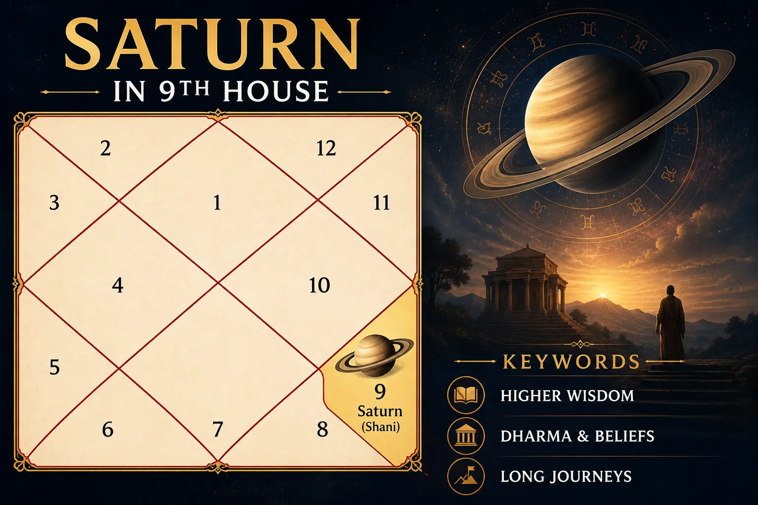 Illustration of Saturn in the 9th House