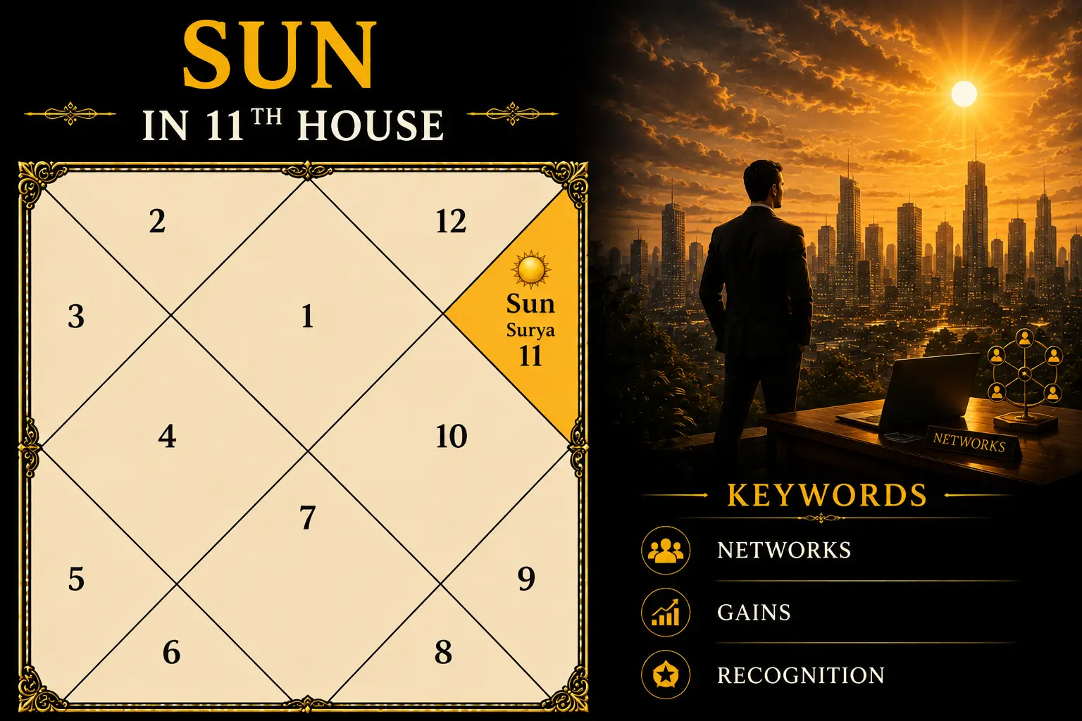 Illustration of Sun in the 11th House