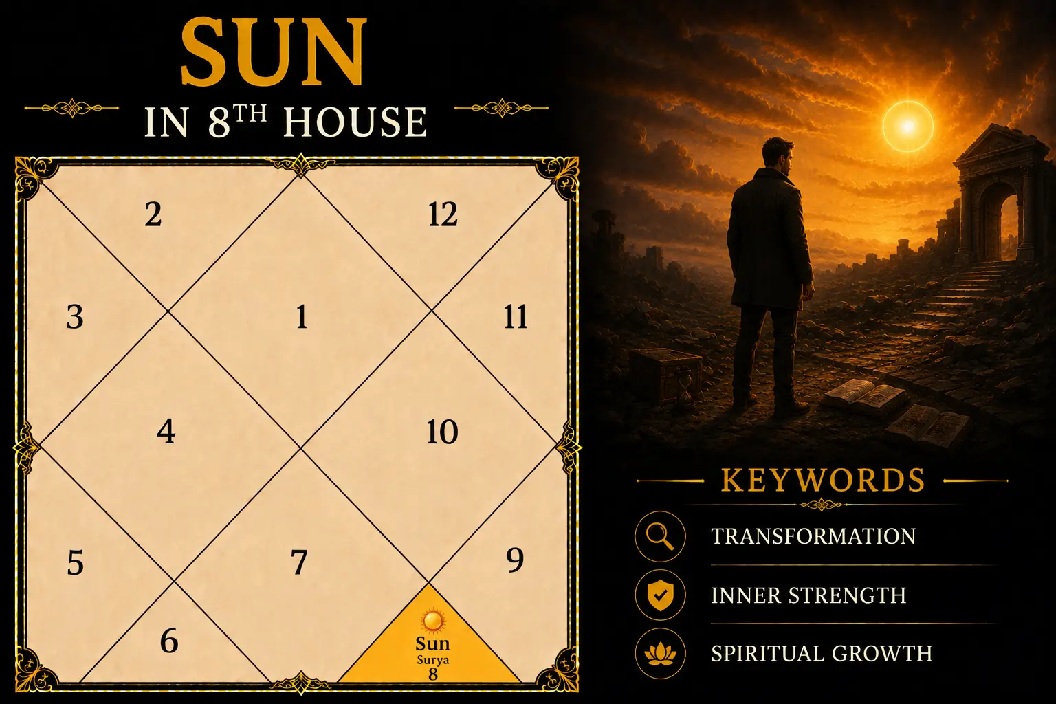 Illustration of Sun in the 8th House