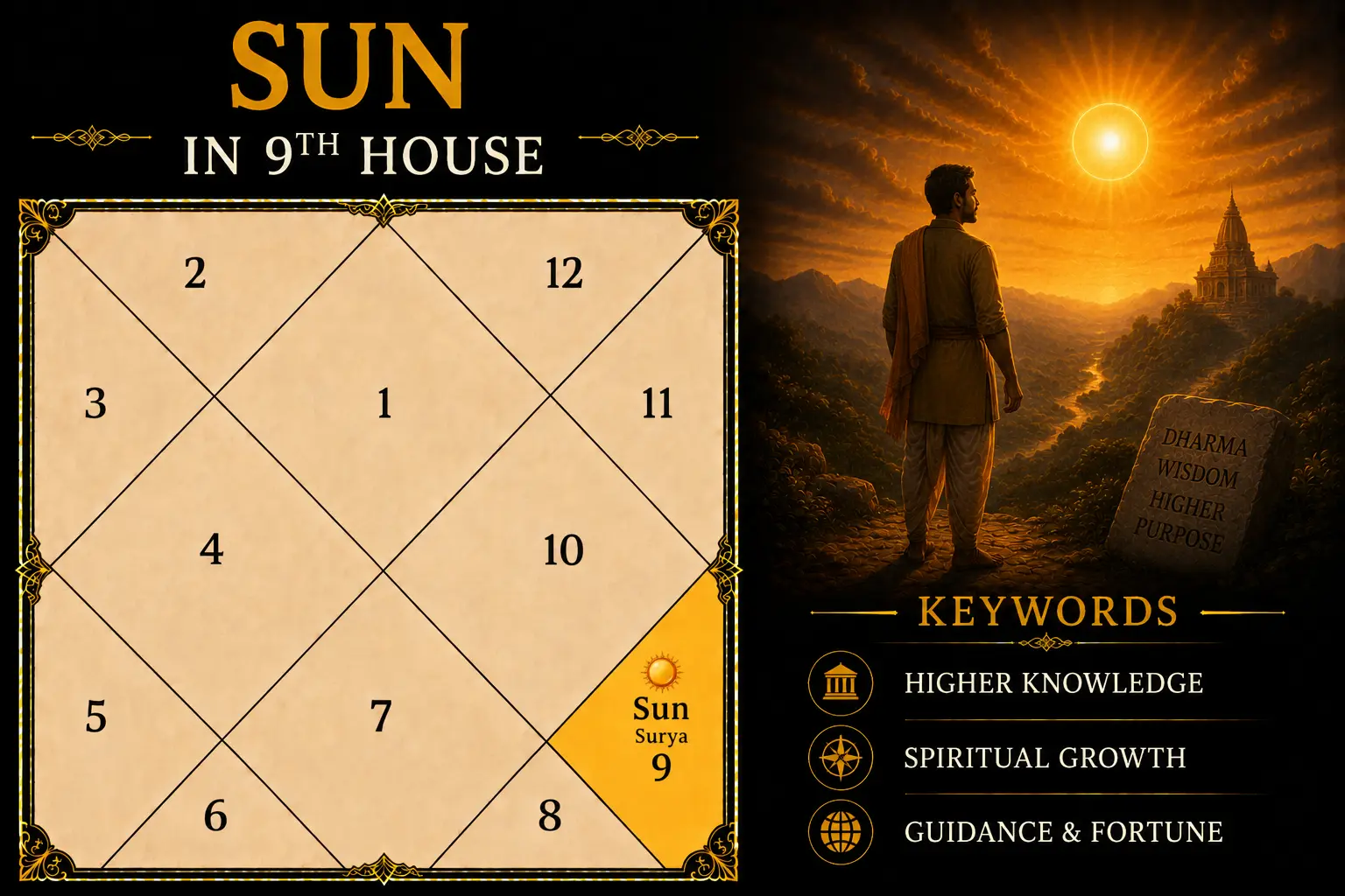 Illustration of Sun in the 9th House